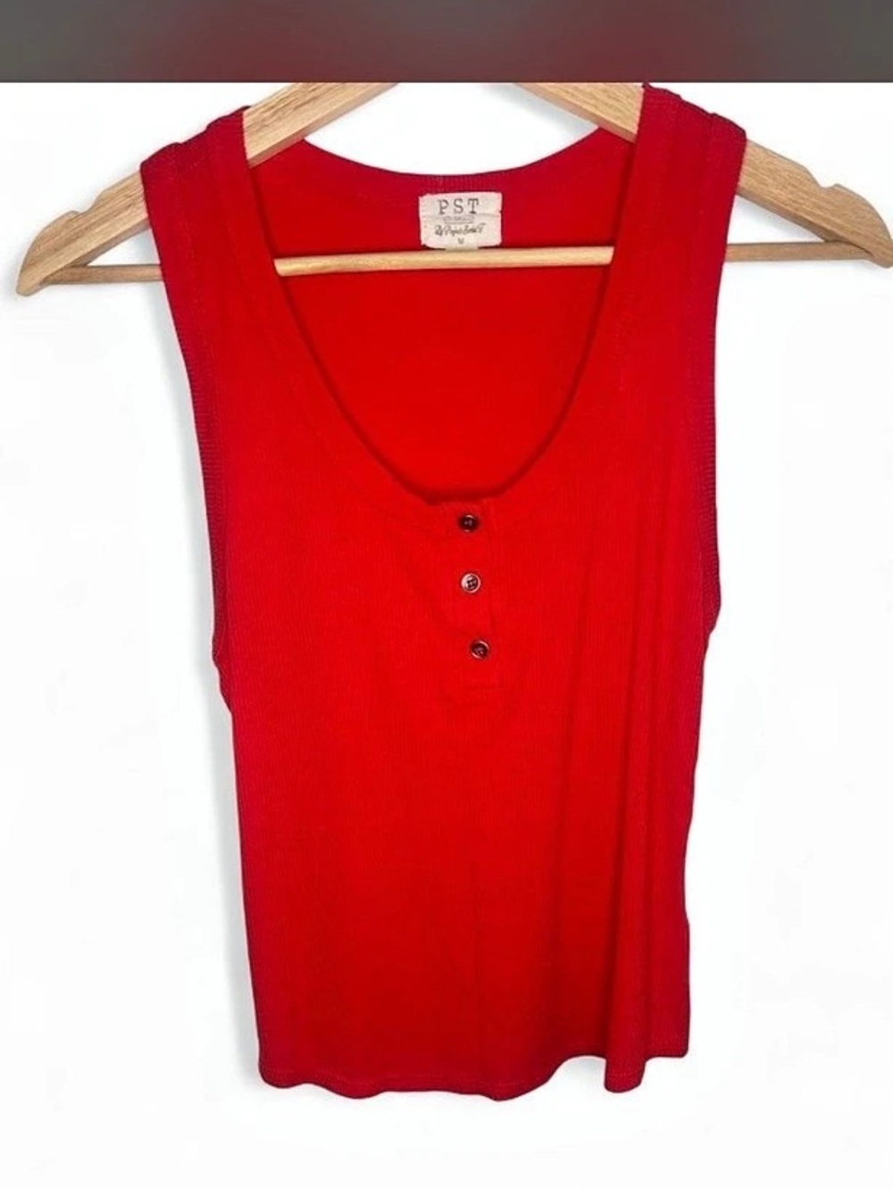 PST Red Button Front Tank Top Size Medium Like New